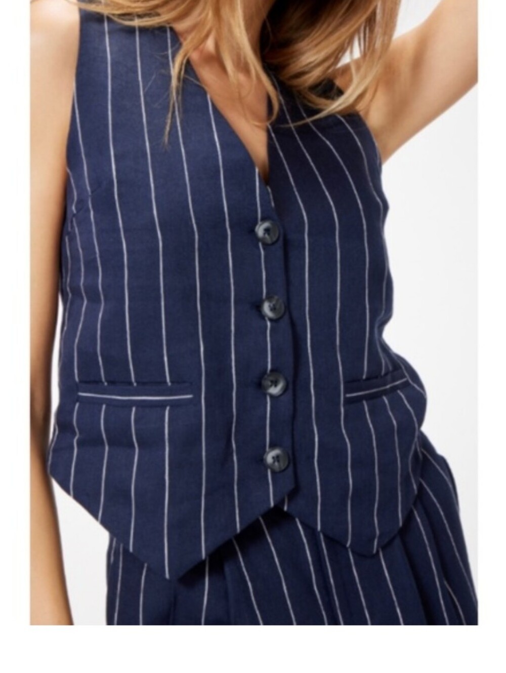 NWT Sophie Rue Navy Pinstripe Linen Vest Old Money Coastal Minimalist